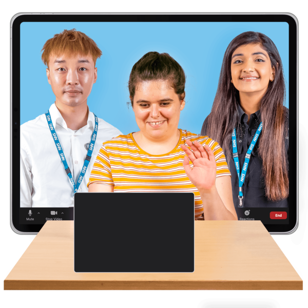 Three people taking part in a Zoom meeting