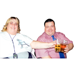 Two people drinking beer