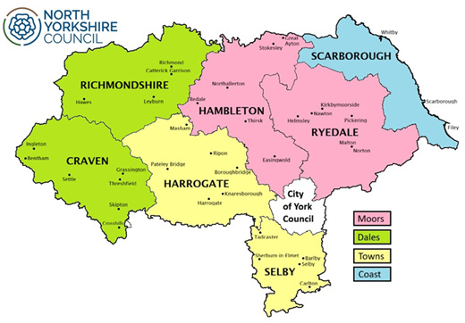 North Yorkshire Council areas following 2026 restructure